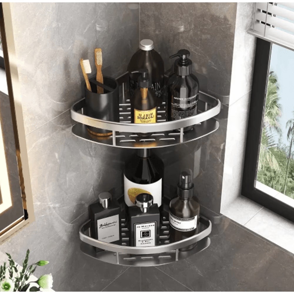 NoDrill Wall Mounted Bathroom Rack For Shower Corner Storage 17