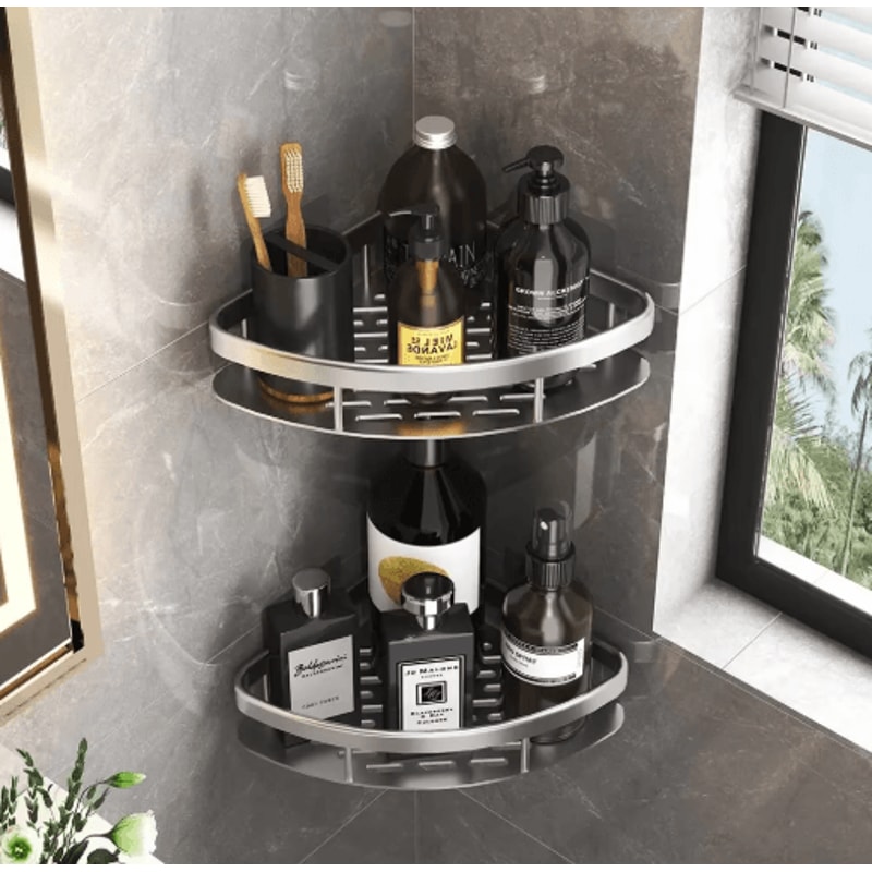 NoDrill Wall Mounted Bathroom Rack For Shower Corner Storage 17