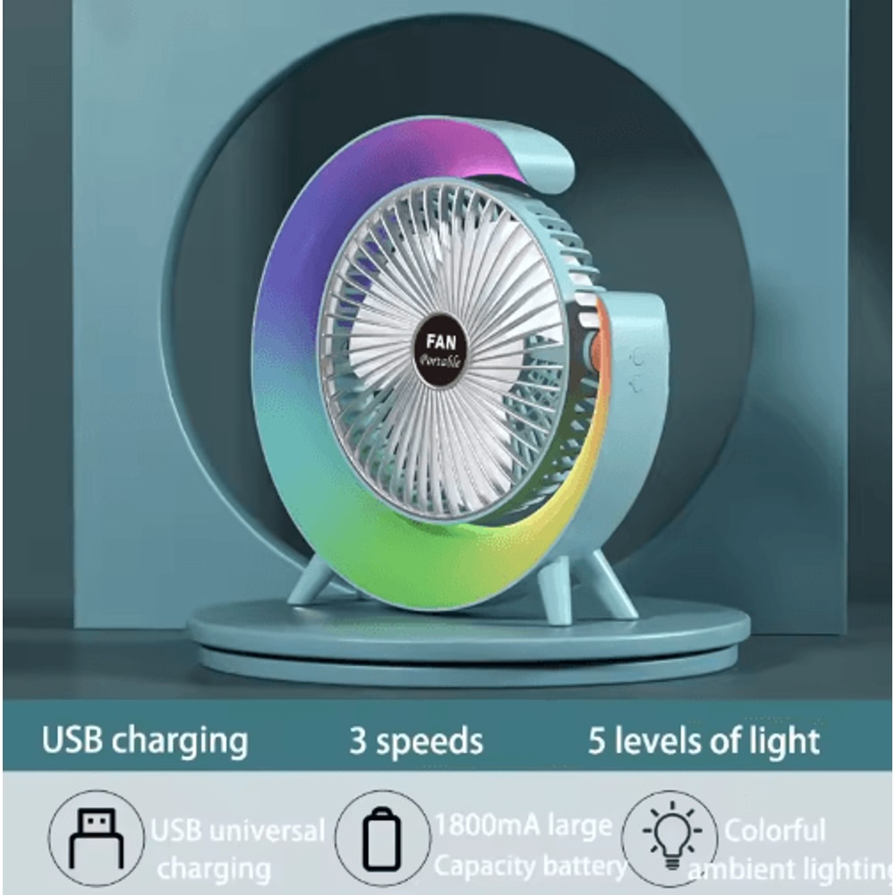 Portable USB Desk Fan With 180 Rotation Colorful LED Light 1