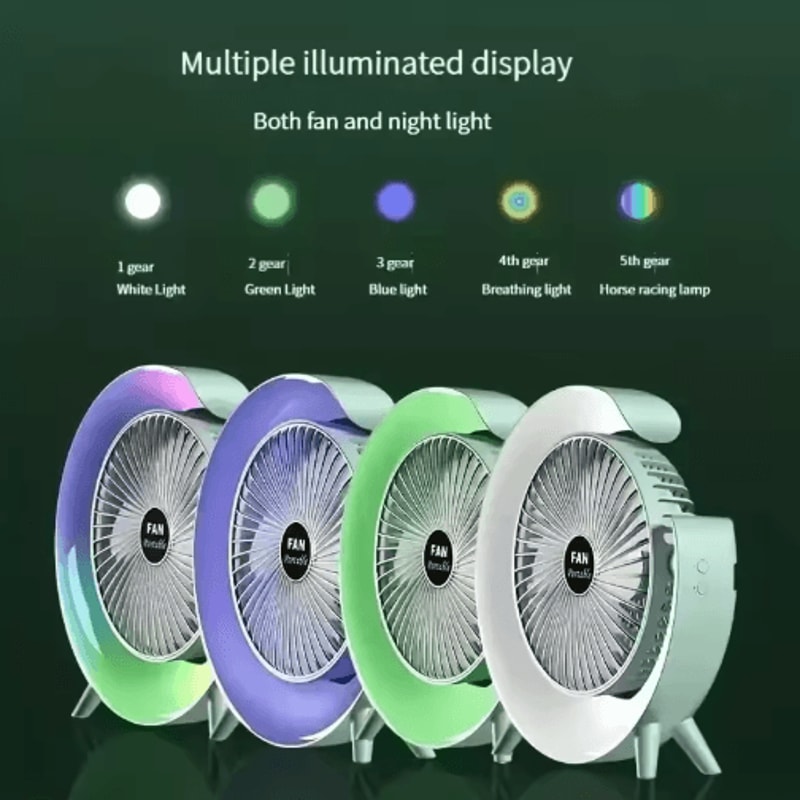 Portable USB Desk Fan With 180 Rotation Colorful LED Light 4