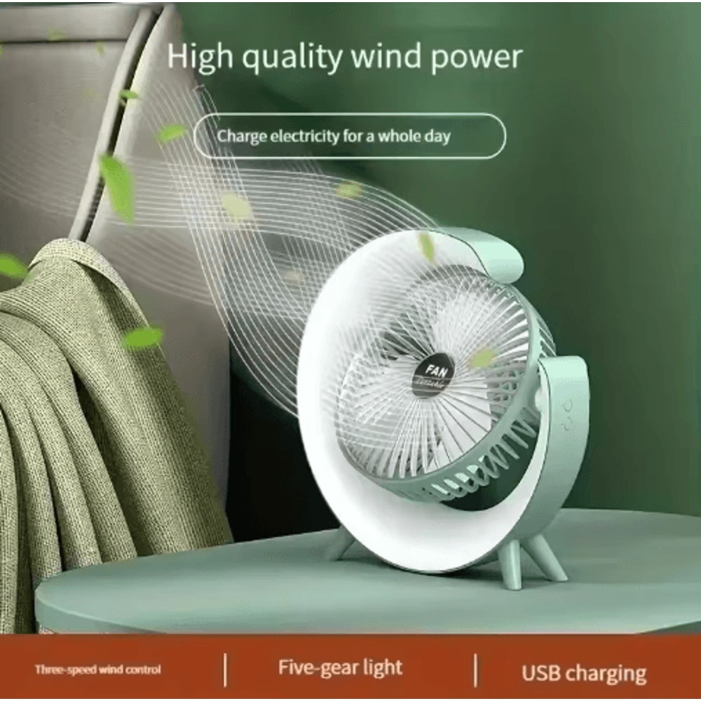 Portable USB Desk Fan With 180 Rotation Colorful LED Light 5