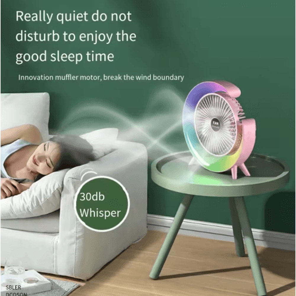 Portable USB Desk Fan With 180 Rotation Colorful LED Light 6