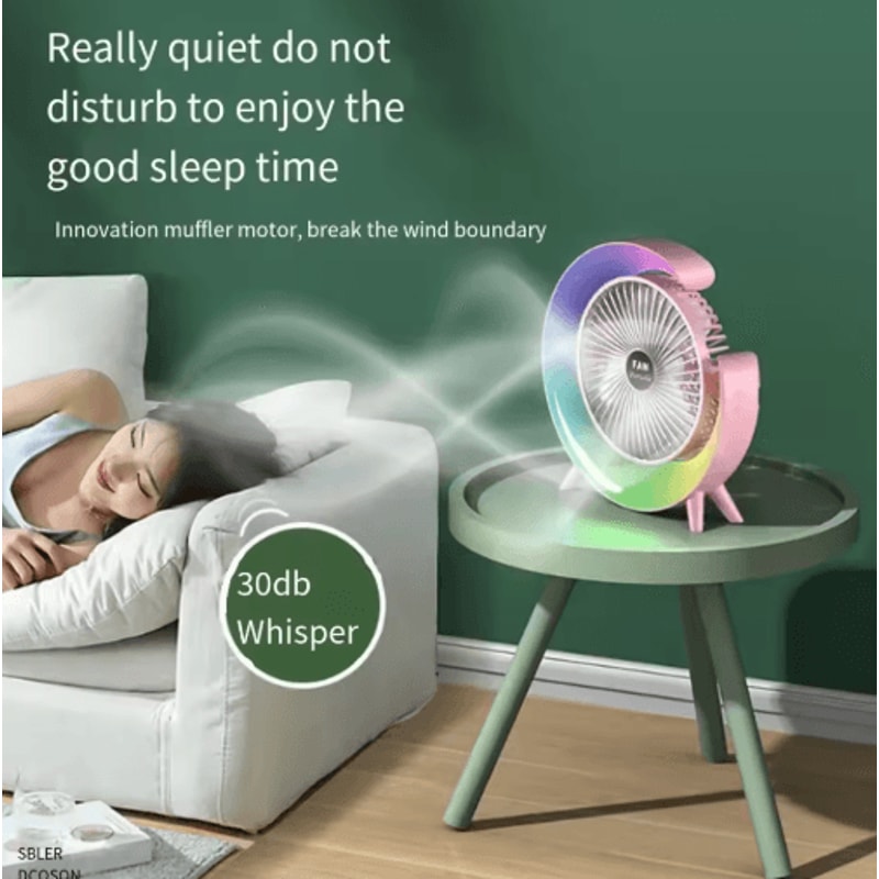 Portable USB Desk Fan With 180 Rotation Colorful LED Light 6