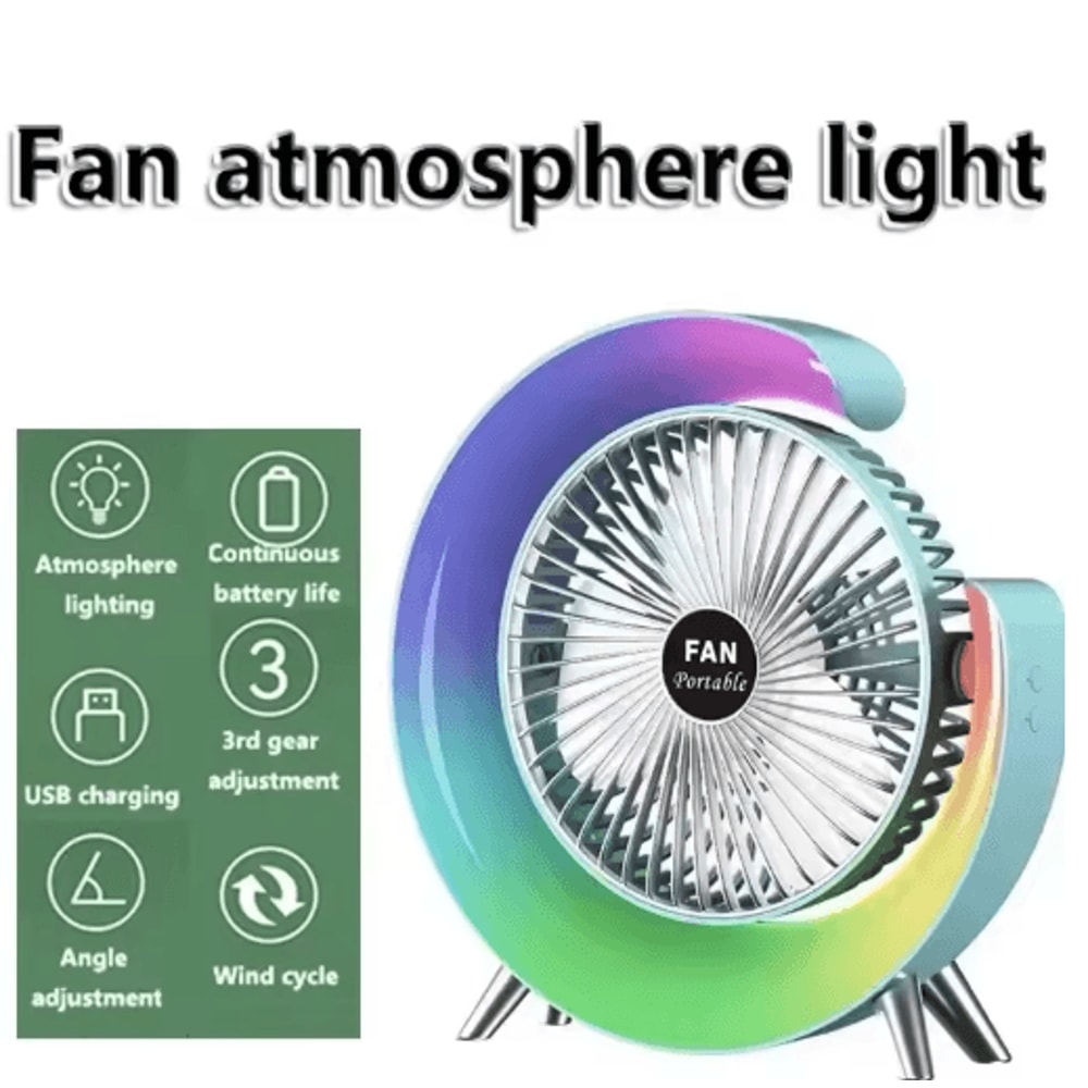 Portable USB Desk Fan With 180 Rotation Colorful LED Light 0