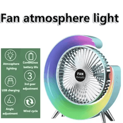 portable usb desk fan with 180° rotation & colorful led light