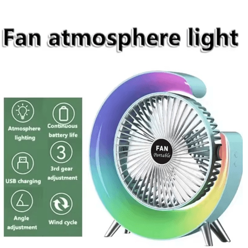 Portable USB Desk Fan With 180 Rotation Colorful LED Light 0