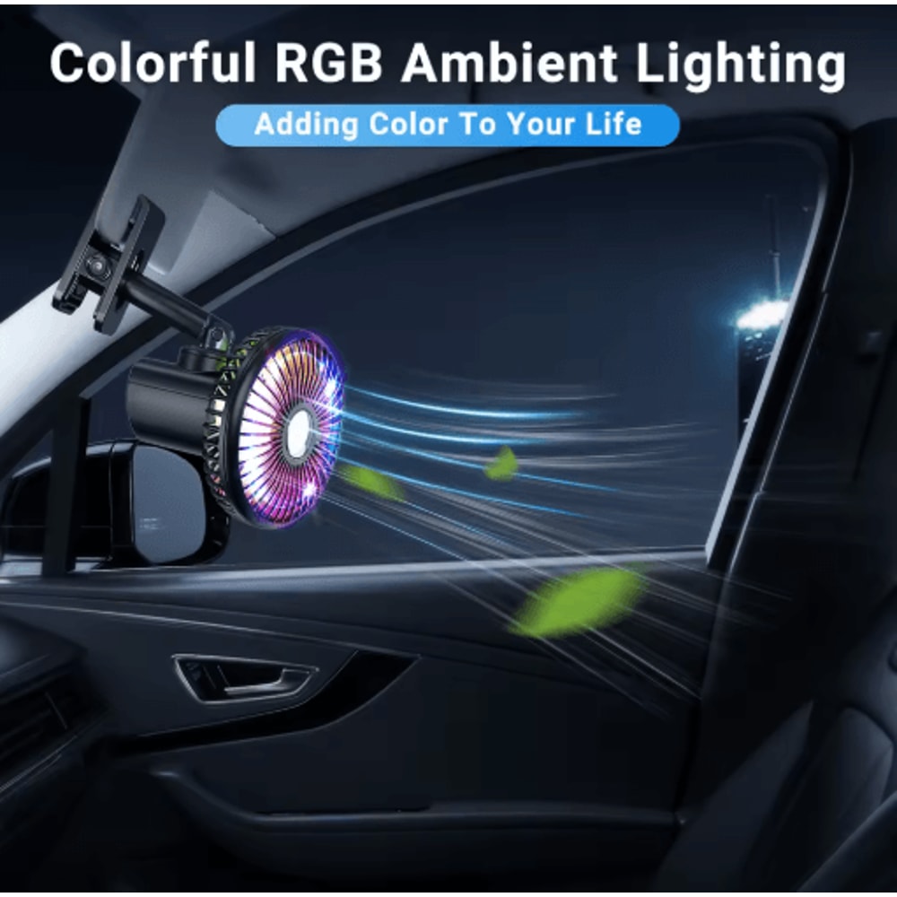 Hipacool 360 Oscillating Portable Car Fan With USB Rechargeable Battery RGB Light 6