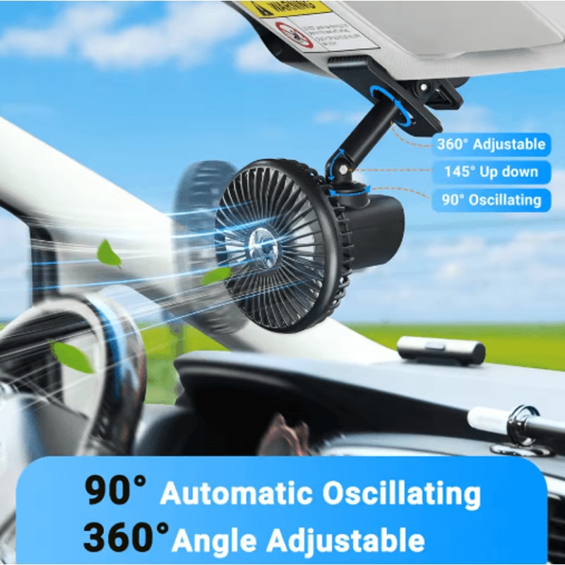 Hipacool 360 Oscillating Portable Car Fan With USB Rechargeable Battery RGB Light 7