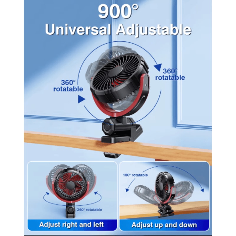 Hipacool Portable Car Cooling Fan USB Rechargeable ClipOn 900 Rotating Air Cooler 4
