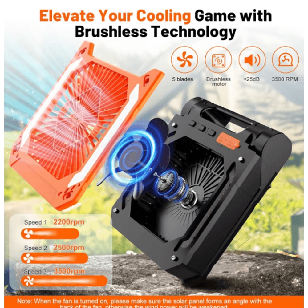 20000mAh Portable Camping Fan With LED Light Solar USB Rechargeable Outdoor Cooling Fan 5