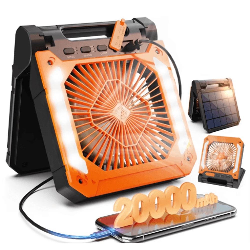 20000mAh Portable Camping Fan With LED Light Solar USB Rechargeable Outdoor Cooling Fan 9