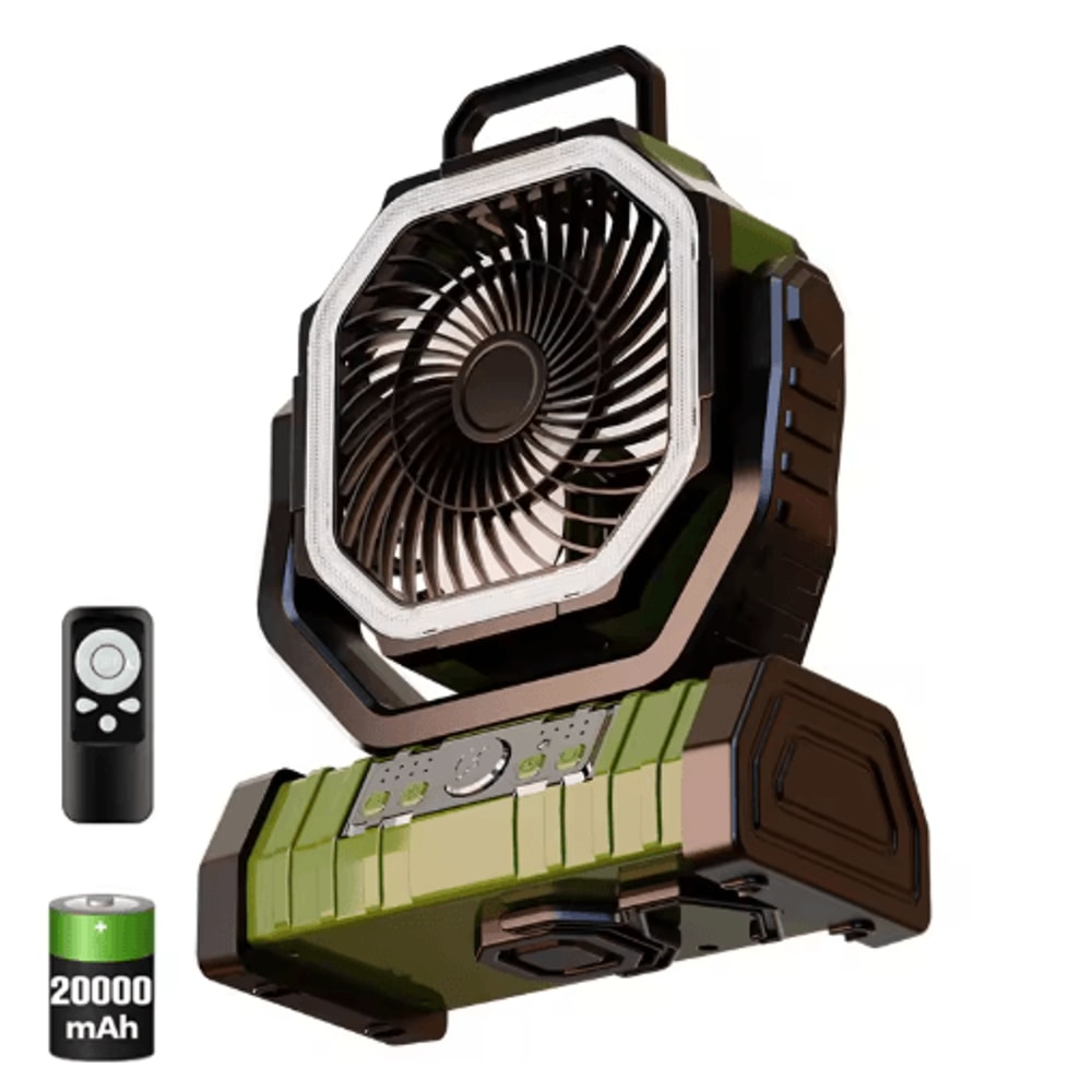 20000mAh Battery Operated Portable Camping Fan With LED Light Rechargeable Desk Outdoor Fan 1
