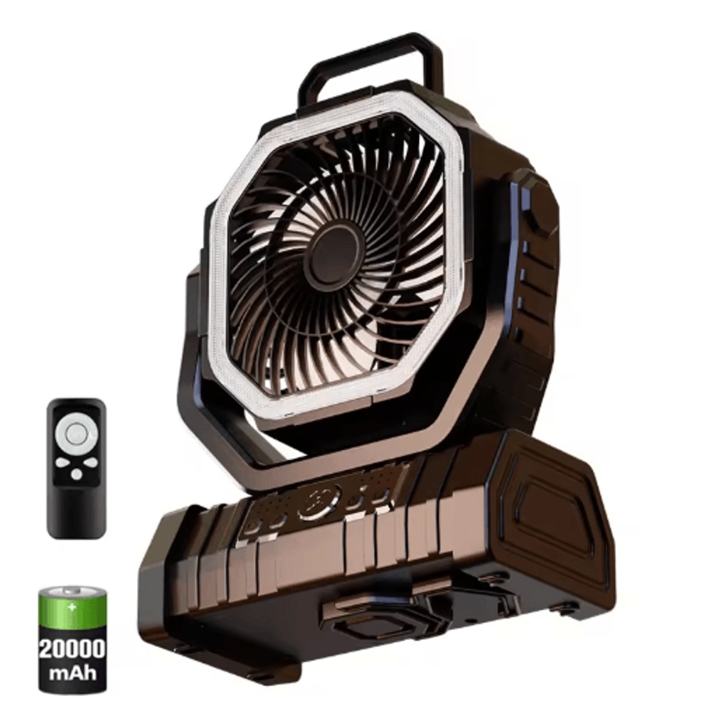 20000mAh Battery Operated Portable Camping Fan With LED Light Rechargeable Desk Outdoor Fan 2