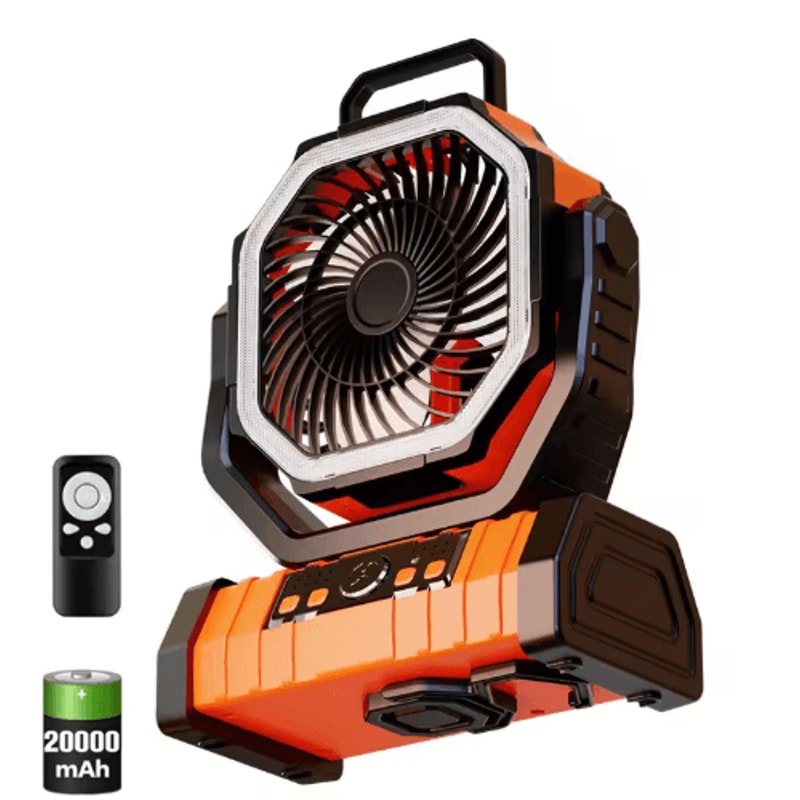 20000mAh Battery Operated Portable Camping Fan With LED Light Rechargeable Desk Outdoor Fan 3