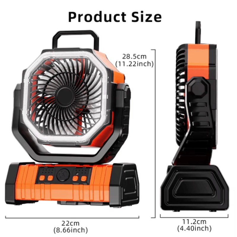 20000mAh Battery Operated Portable Camping Fan With LED Light Rechargeable Desk Outdoor Fan 4
