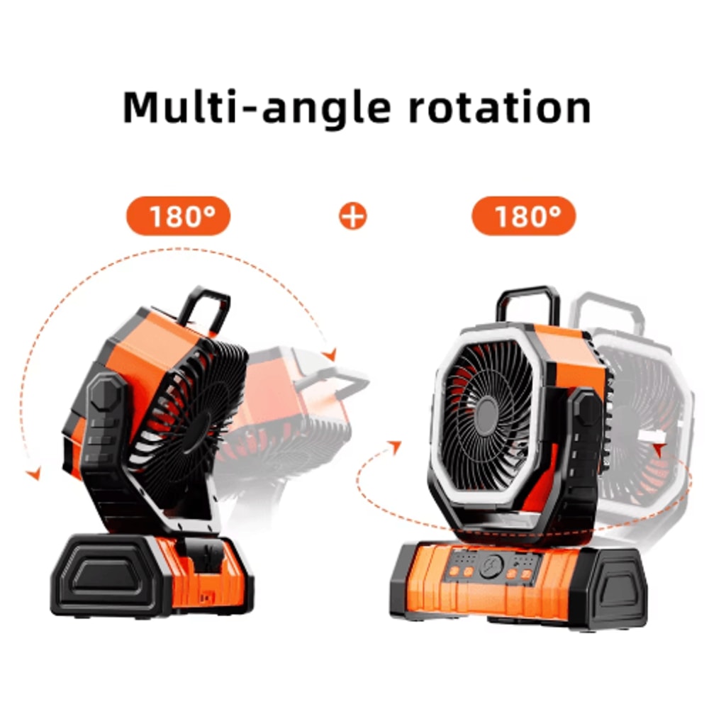 20000mAh Battery Operated Portable Camping Fan With LED Light Rechargeable Desk Outdoor Fan 6