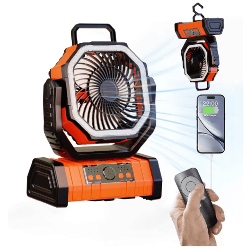 20000mAh Battery Operated Portable Camping Fan With LED Light Rechargeable Desk Outdoor Fan 0
