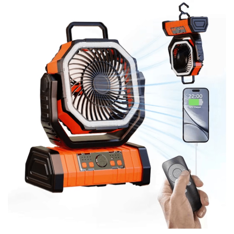 20000mAh Battery Operated Portable Camping Fan With LED Light Rechargeable Desk Outdoor Fan 0