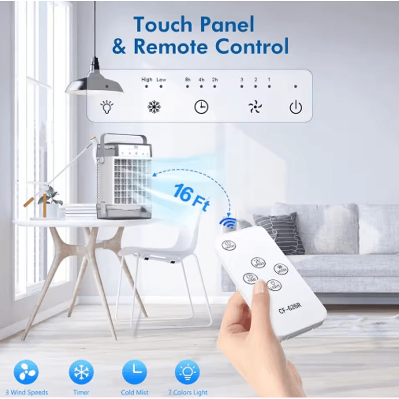 4in1 Portable Air Conditioner Fan USB Mini Air Cooler With Remote Timer Humidifier 6