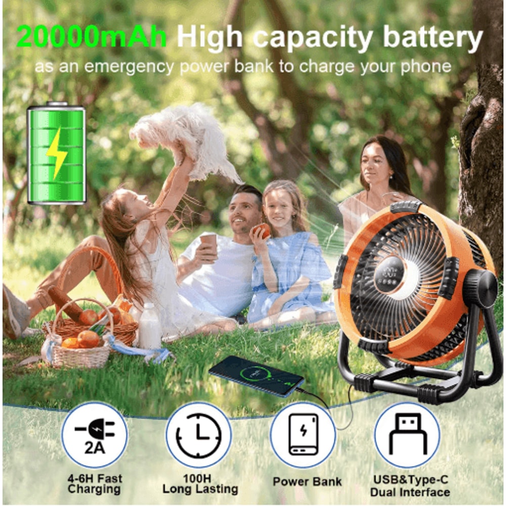 20000mAh Portable Camping Fan With Light Rechargeable Outdoor Tent Ceiling Fan 4
