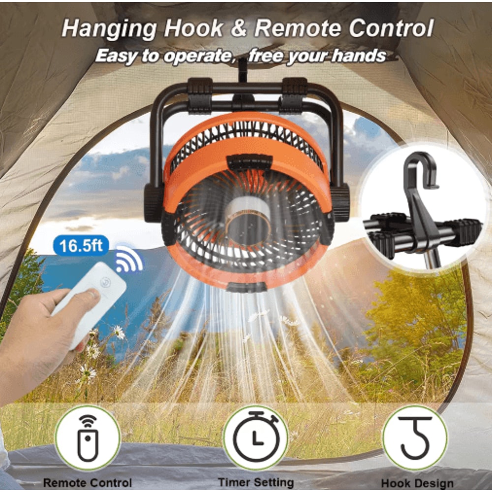 20000mAh Portable Camping Fan With Light Rechargeable Outdoor Tent Ceiling Fan 7