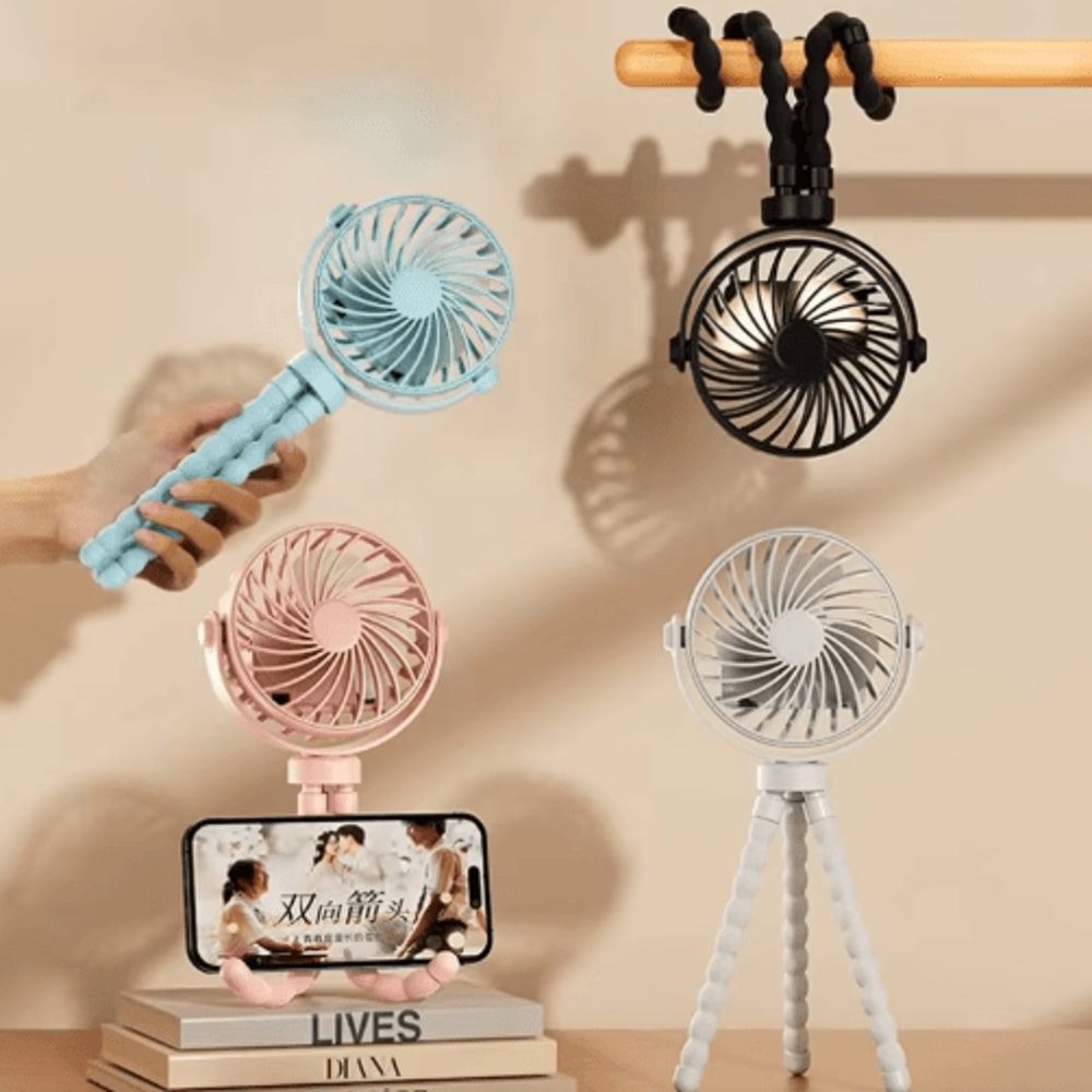 MultiFunctional Octopus Tripod Fan USB Rechargeable Stroller Clip Handheld Mini Fan 9