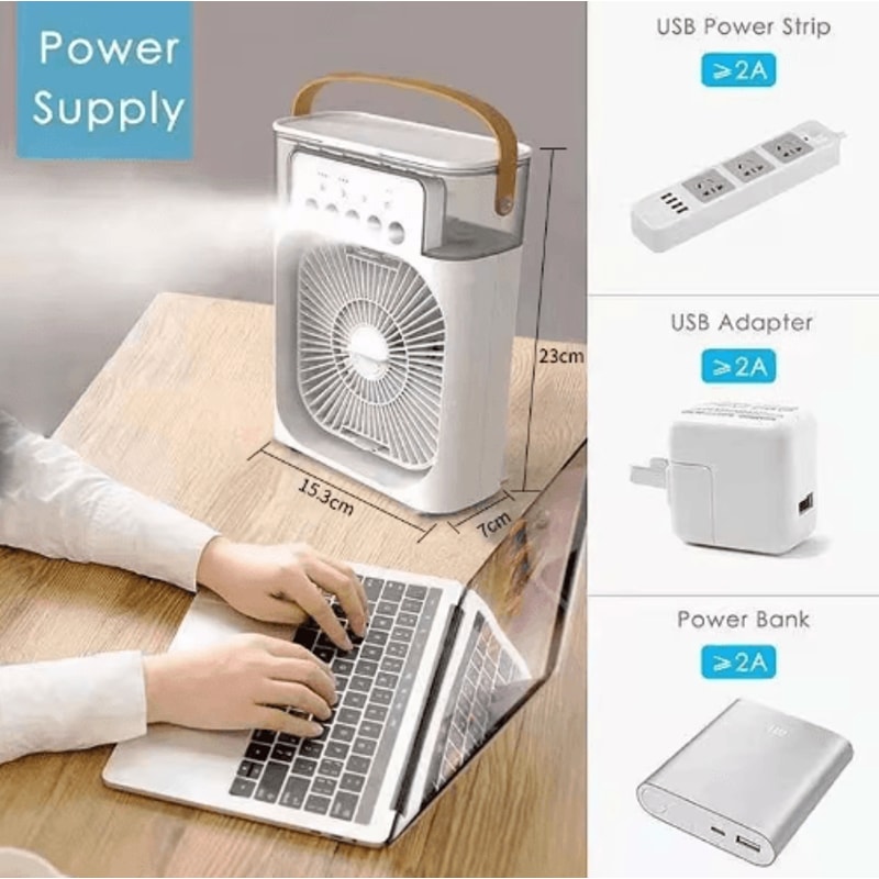 3in1 Mini Air Cooler Portable Air Conditioner Fan With Humidifier LED Night Light 6