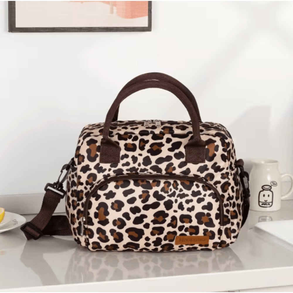 Leopard Print Insulated Lunch Bag Large Capacity Crossbody Lunch Tote For Moms Travel 1