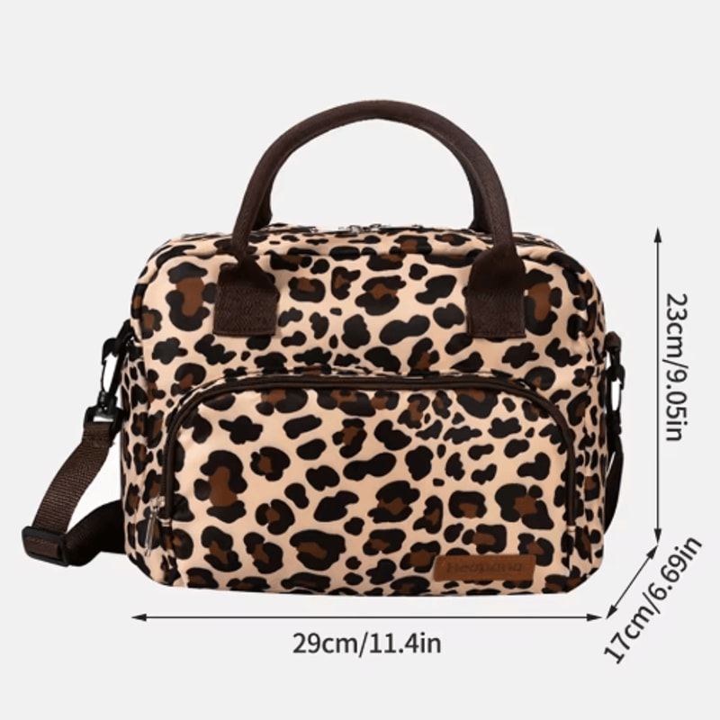 Leopard Print Insulated Lunch Bag Large Capacity Crossbody Lunch Tote For Moms Travel 2
