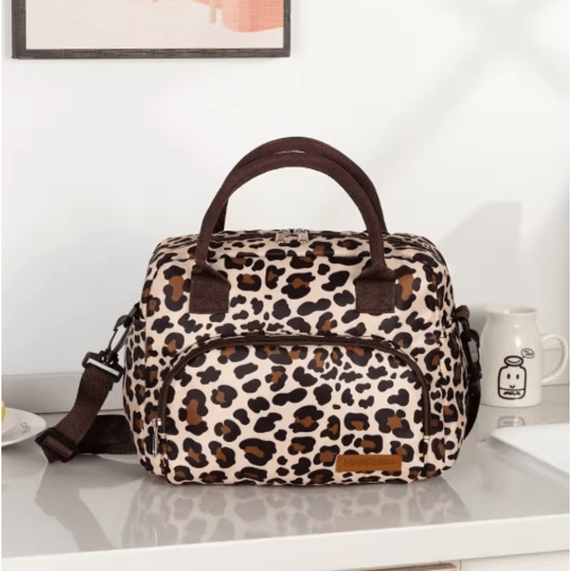 Leopard Print Insulated Lunch Bag Large Capacity Crossbody Lunch Tote For Moms Travel 3