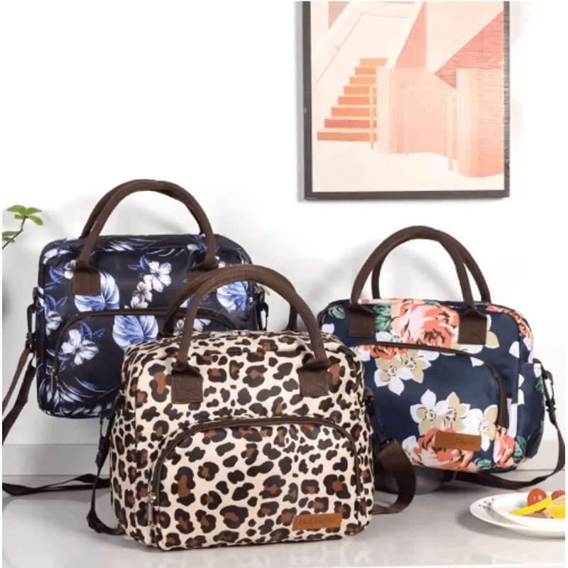 Leopard Print Insulated Lunch Bag Large Capacity Crossbody Lunch Tote For Moms Travel 0