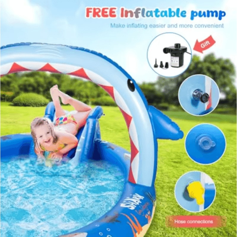 Dinosaur Inflatable Play Center Pool With Slide Kids Backyard Water Play Center With Sprinkler Pu 3
