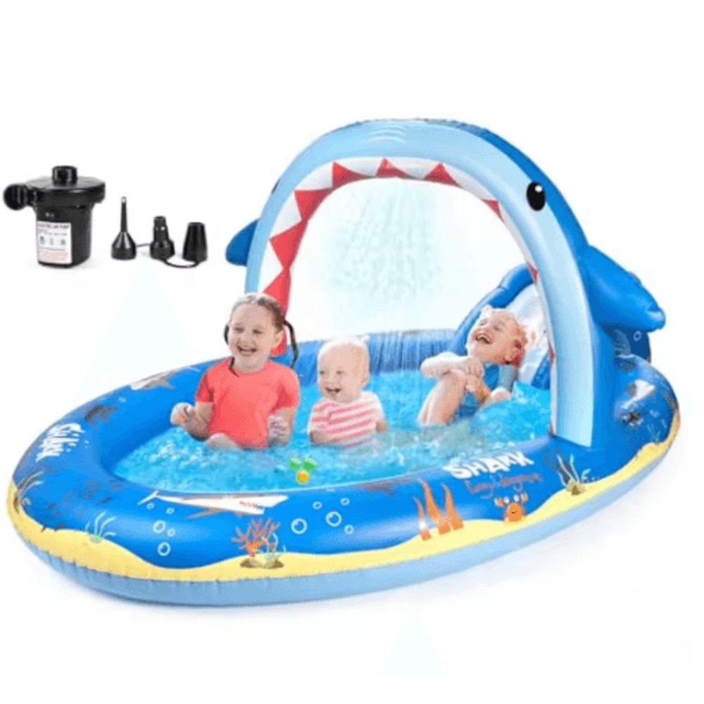Dinosaur Inflatable Play Center Pool With Slide Kids Backyard Water Play Center With Sprinkler Pu 0