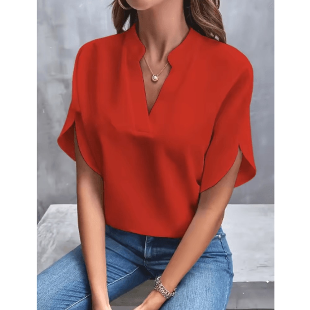 VEITCHE Womens VNeck Blouse Casual Summer Loose Fit Office Elegant Top 1
