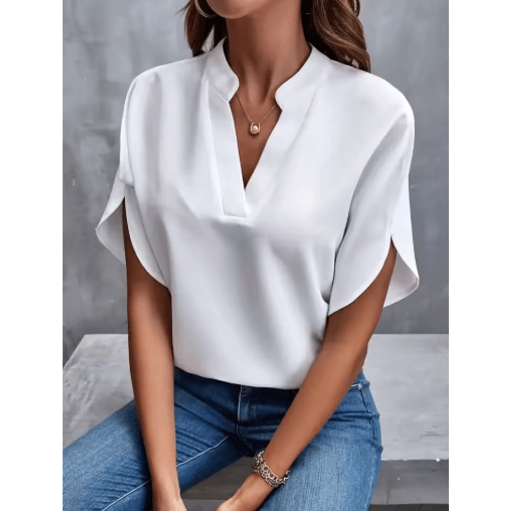 VEITCHE Womens VNeck Blouse Casual Summer Loose Fit Office Elegant Top 2
