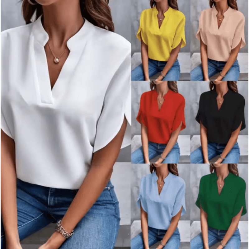 VEITCHE Womens VNeck Blouse Casual Summer Loose Fit Office Elegant Top 0