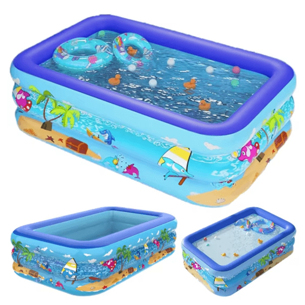 Large Inflatable Family Pool Rectangular Kids Outdoor Pool For Summer Fun 6
