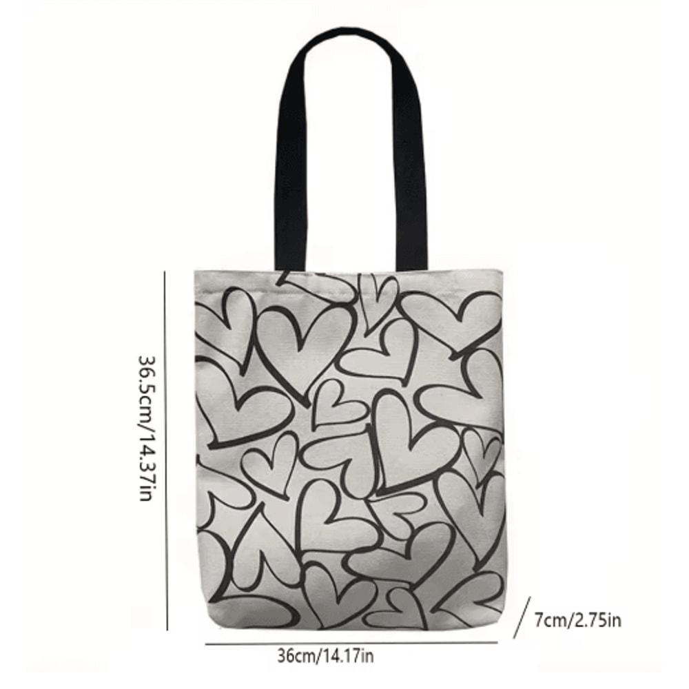 Large Capacity Canvas Tote Bag Stylish Womens Shoulder Commuter Bag With Love Print 2