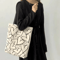 Large Capacity Canvas Tote Bag Stylish Womens Shoulder Commuter Bag With Love Print 3