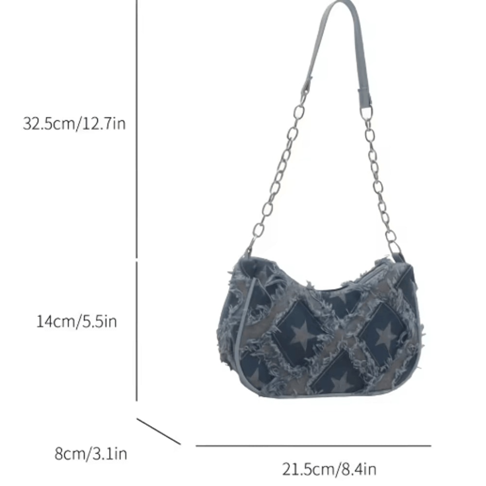 Womens Star Pattern Tote Bag Blue Distressed Shoulder Handbag For Everyday Style 6