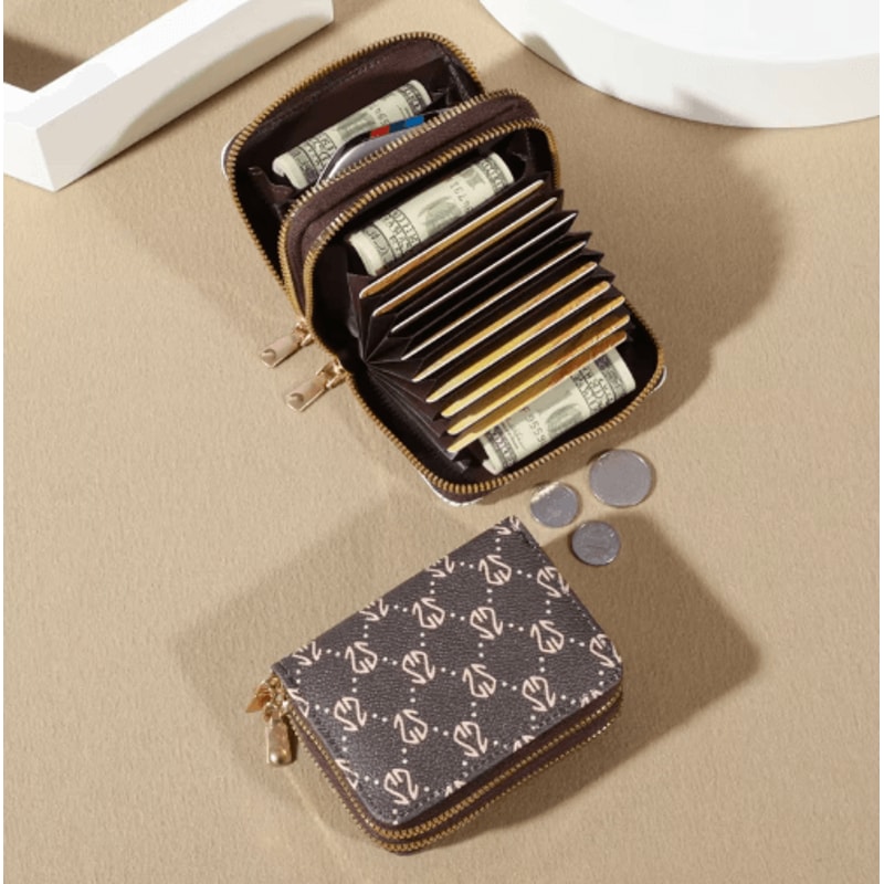 Vintage Zippered Card Holder Wallet Faux Leather Womens Card Wallet With Coin Purse 3