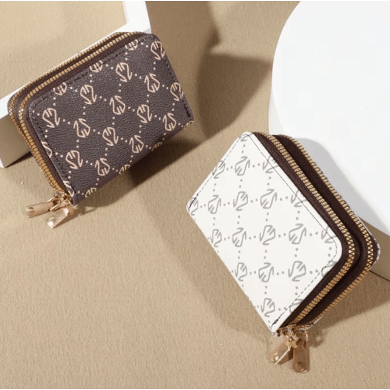 Vintage Zippered Card Holder Wallet Faux Leather Womens Card Wallet With Coin Purse 4