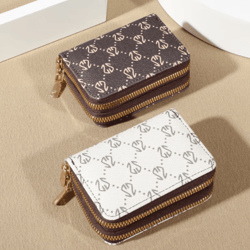 vintage zippered card holder wallet – faux leather womens card wallet with coin purse