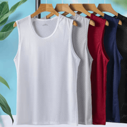 mens ice silk gym tank top breathable quick dry mesh fitness sleeveless shirt
