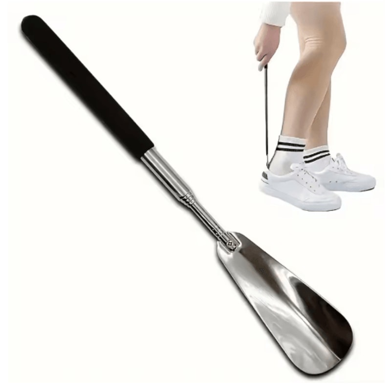 Retractable Stainless Steel Long Handle Shoe Horn Easy Wear Shoe Aid For Seniors Adults 3