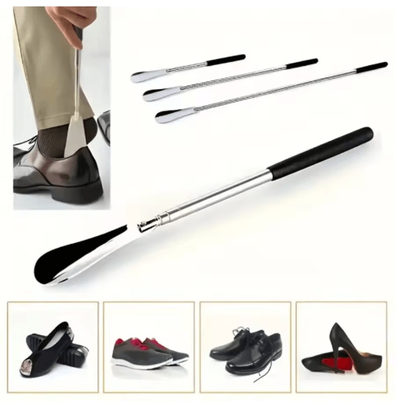 Retractable Stainless Steel Long Handle Shoe Horn Easy Wear Shoe Aid For Seniors Adults 4