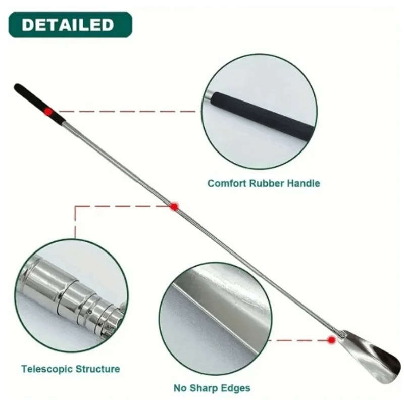 Retractable Stainless Steel Long Handle Shoe Horn Easy Wear Shoe Aid For Seniors Adults 5