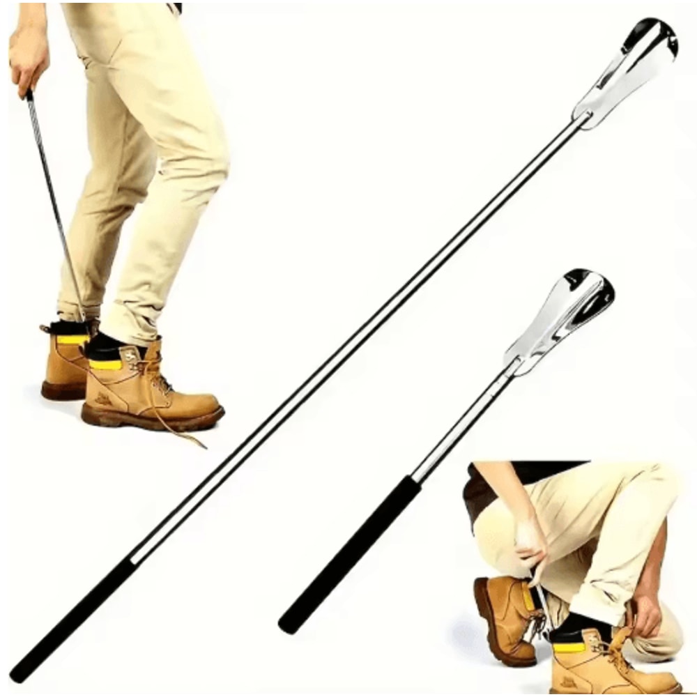 Retractable Stainless Steel Long Handle Shoe Horn Easy Wear Shoe Aid For Seniors Adults 0