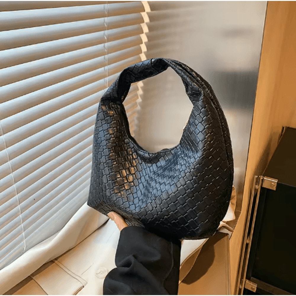 Womens Woven Embossed Hobo Shoulder Bag Soft PU Leather Small Top Handle Handbag 3