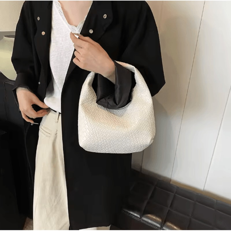Womens Woven Embossed Hobo Shoulder Bag Soft PU Leather Small Top Handle Handbag 7